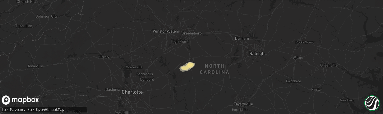 Hail map in Asheboro, NC on August 6, 2015