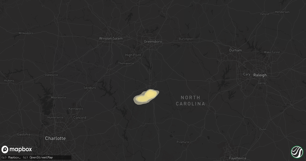 Hail map in Asheboro, NC on August 6, 2015