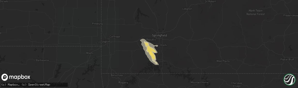 Hail map in Billings, MO on August 6, 2015