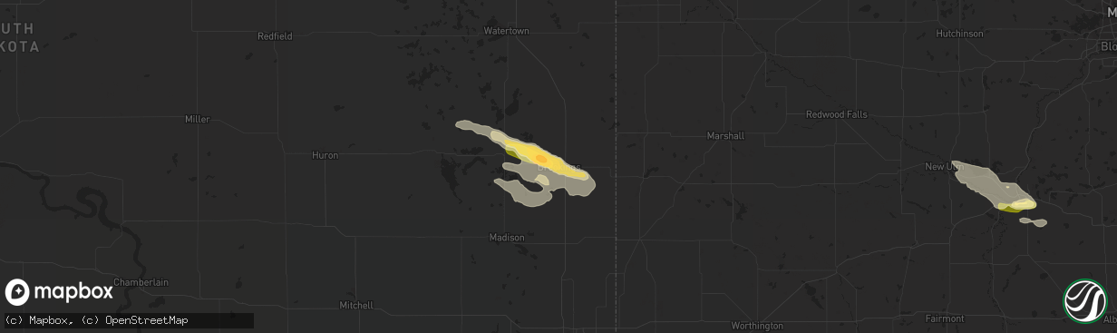 Hail map in Brookings, SD on August 6, 2015