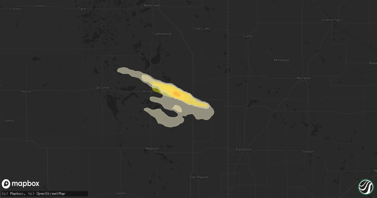 Hail map in Brookings, SD on August 6, 2015