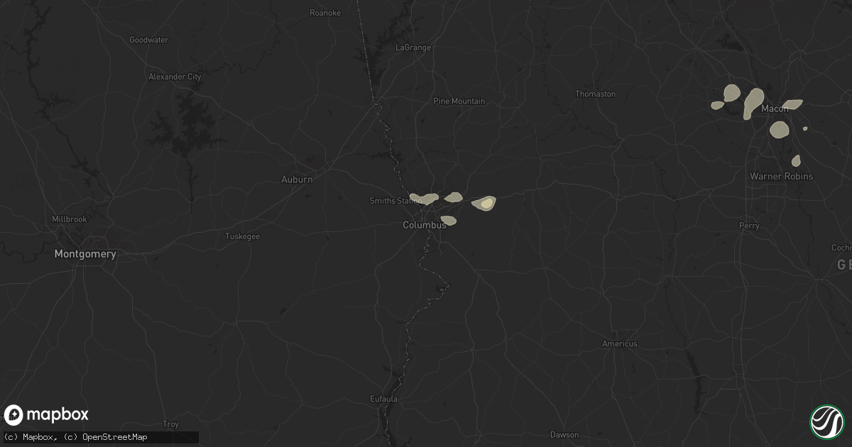 Hail map in Columbus, GA on August 6, 2015