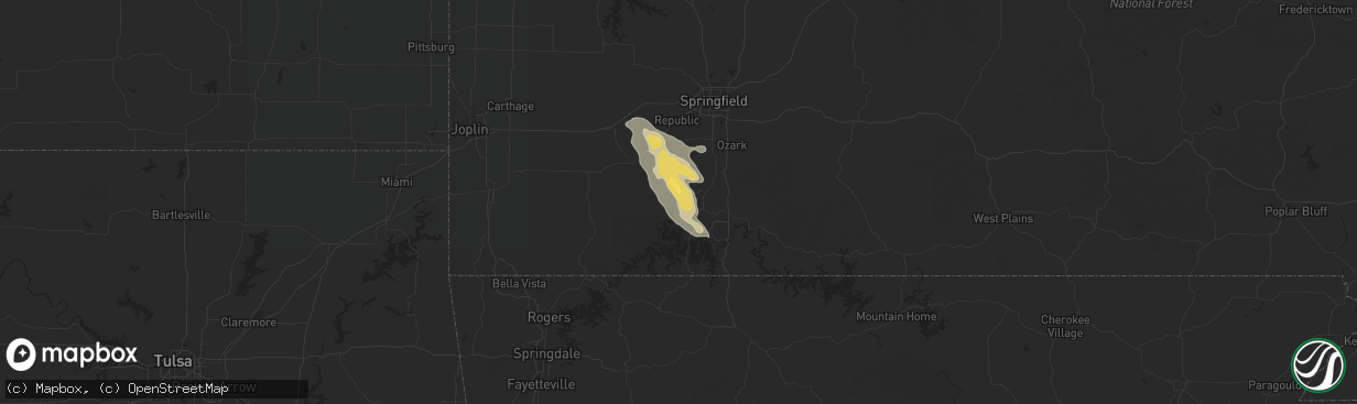 Hail map in Galena, MO on August 6, 2015