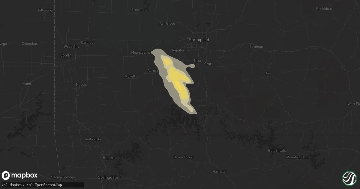 Hail map in Galena, MO on August 6, 2015