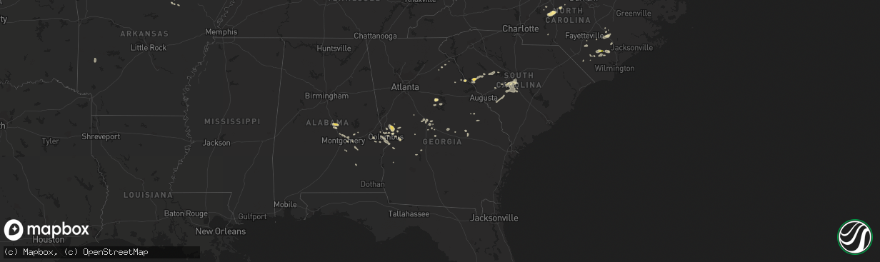 Hail map in Georgia on August 6, 2015