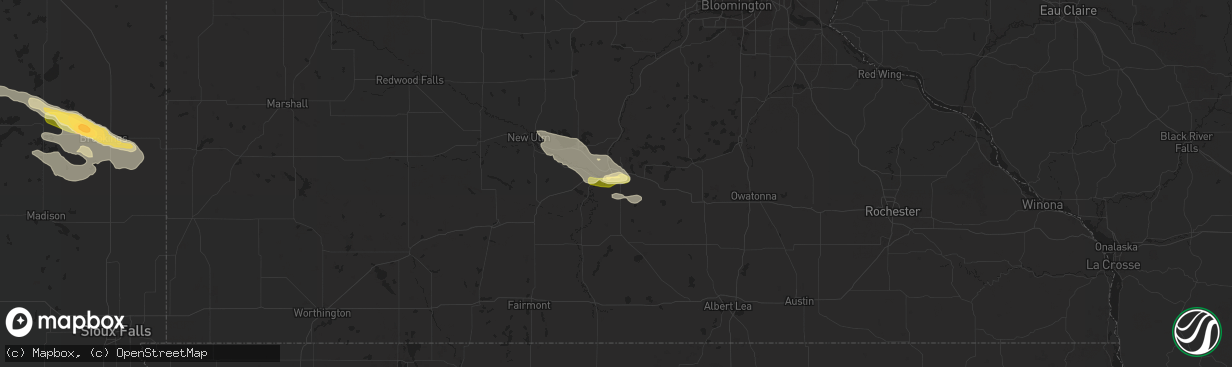 Hail map in Mankato, MN on August 6, 2015