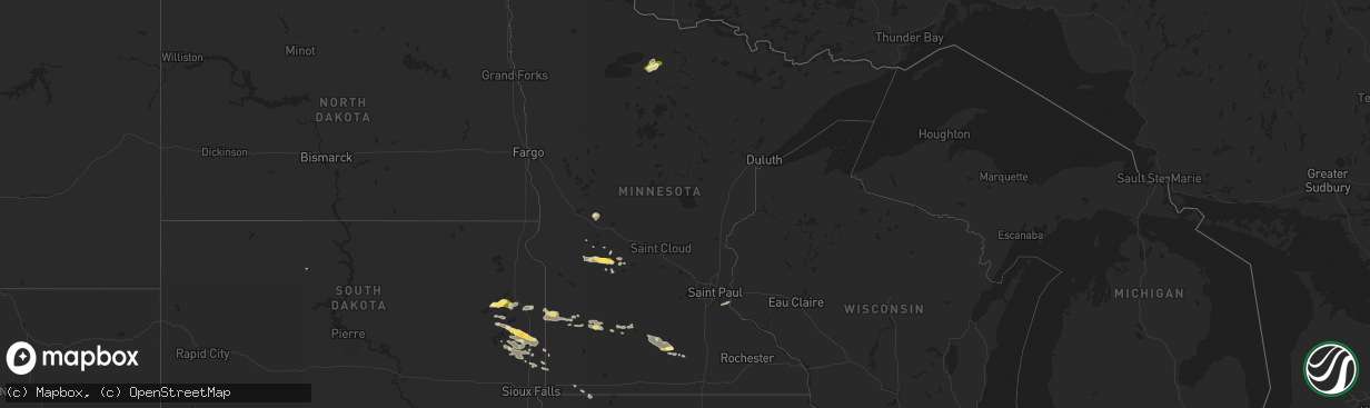 Hail map in Minnesota on August 6, 2015