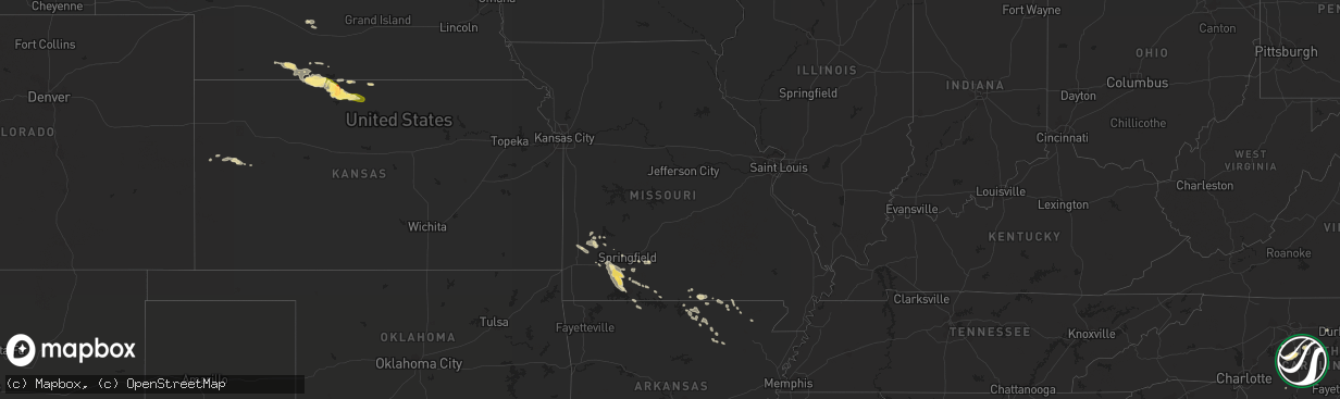 Hail map in Missouri on August 6, 2015