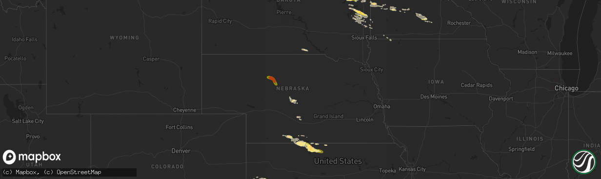 Hail map in Nebraska on August 6, 2015