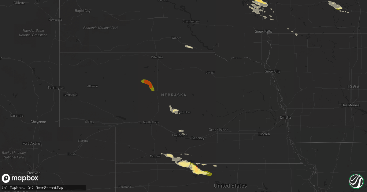 Hail map in Nebraska on August 6, 2015