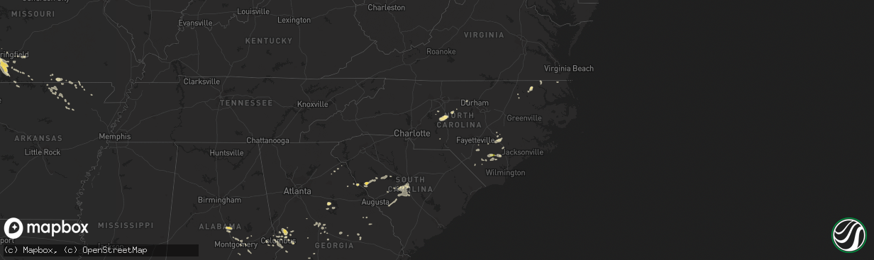 Hail map in North Carolina on August 6, 2015