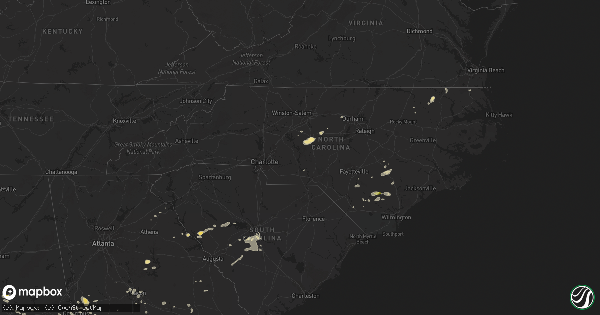 Hail map in North Carolina on August 6, 2015