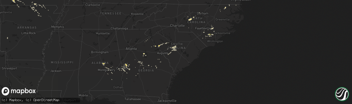 Hail map in South Carolina on August 6, 2015