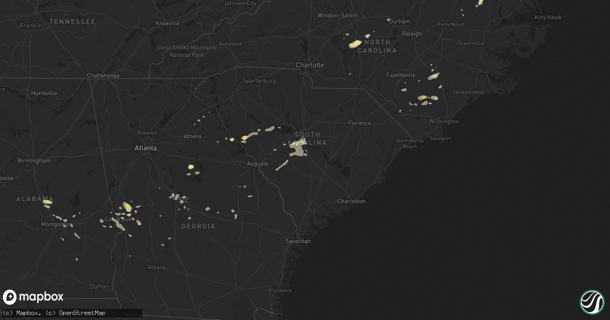Hail map in South Carolina on August 6, 2015