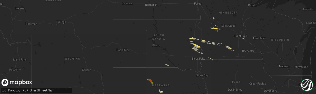 Hail map in South Dakota on August 6, 2015