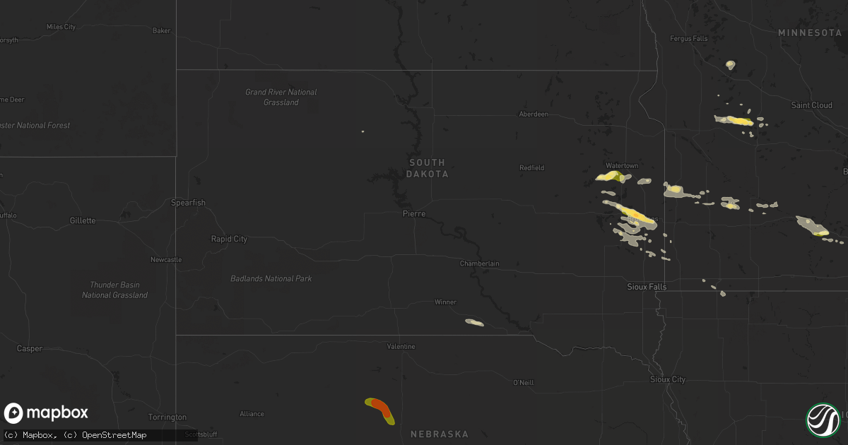 Hail map in South Dakota on August 6, 2015