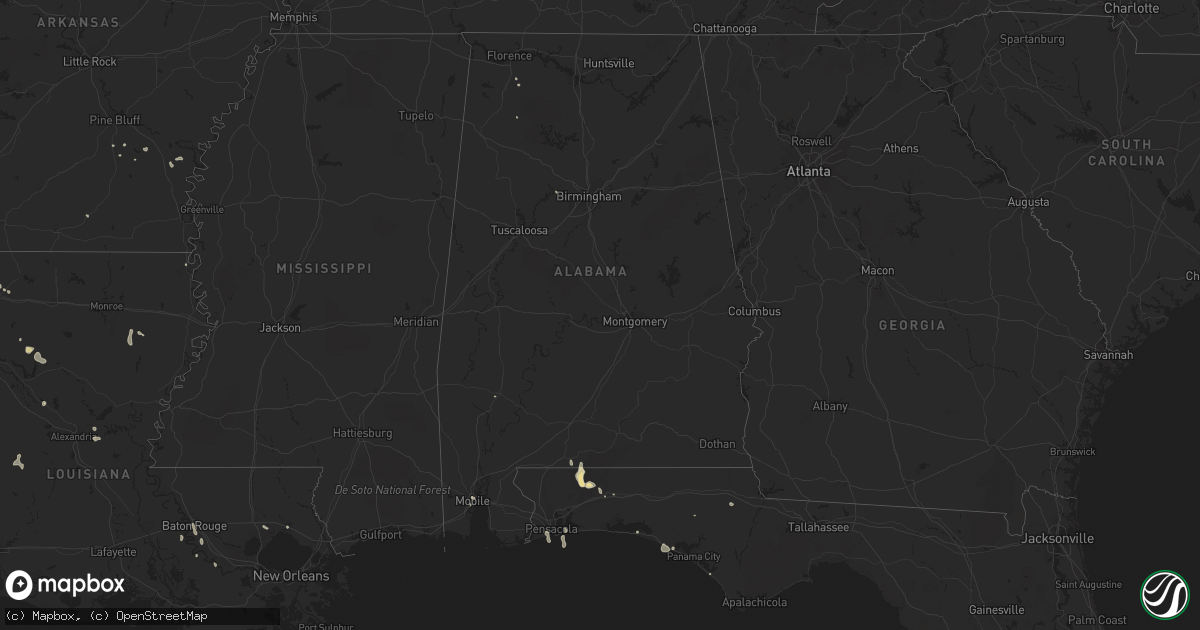 Hail map in Alabama on August 6, 2016