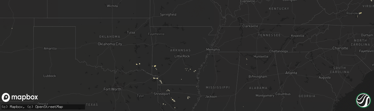 Hail map in Arkansas on August 6, 2016