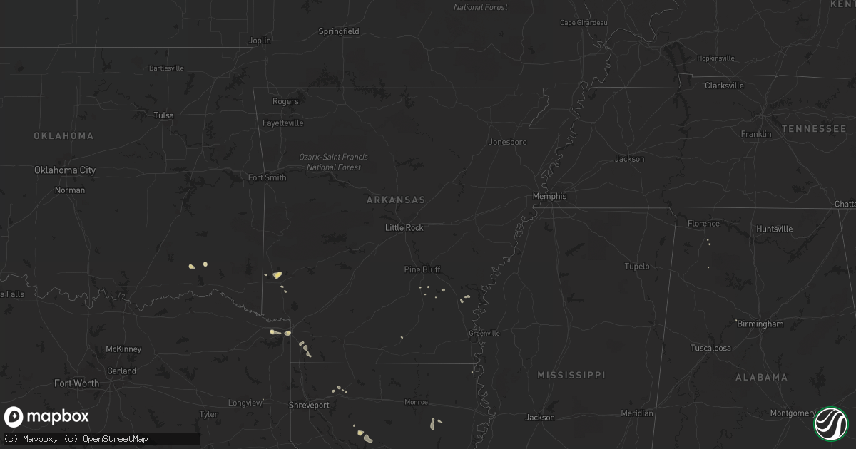 Hail map in Arkansas on August 6, 2016