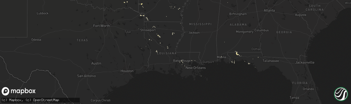 Hail map in Louisiana on August 6, 2016