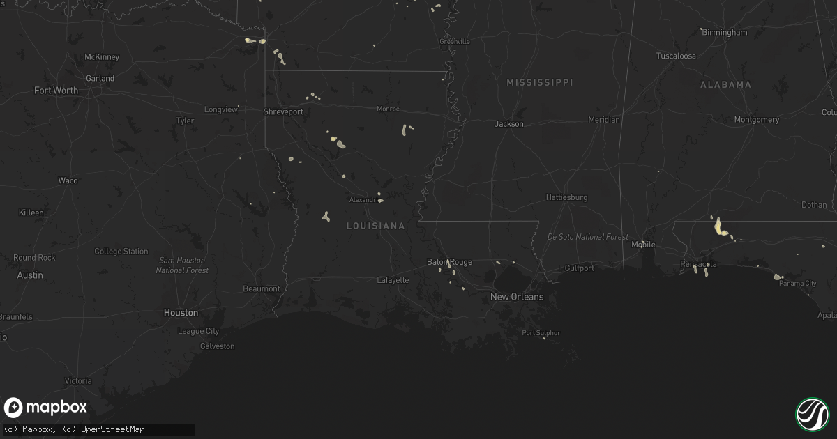 Hail map in Louisiana on August 6, 2016