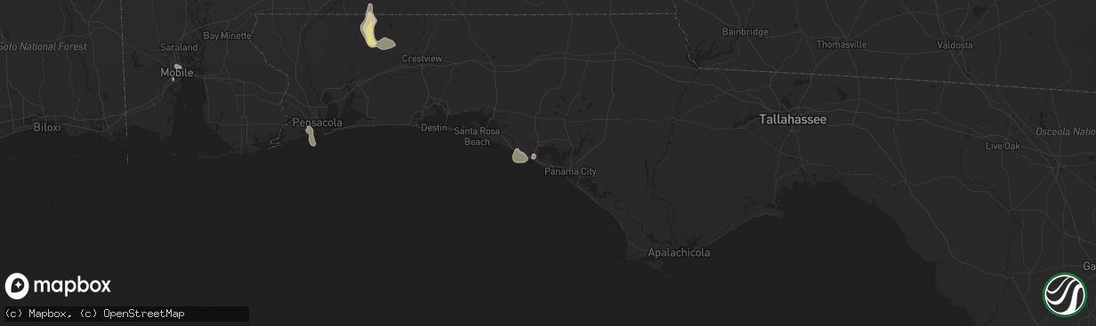 Hail map in Panama City Beach, FL on August 6, 2016