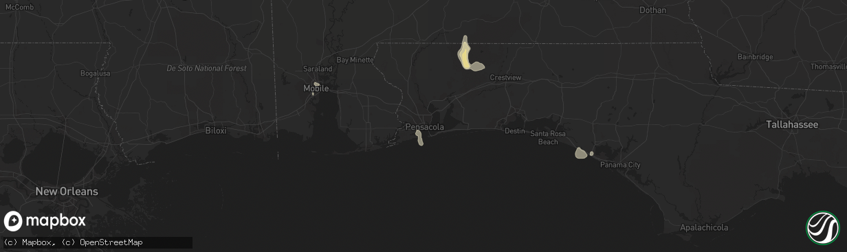 Hail map in Pensacola, FL on August 6, 2016