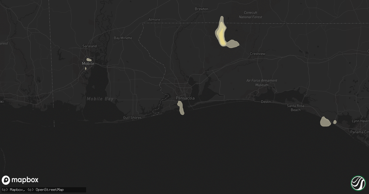 Hail map in Pensacola, FL on August 6, 2016