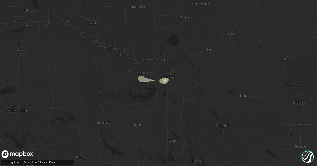 Hail map in Texarkana, TX on August 6, 2016