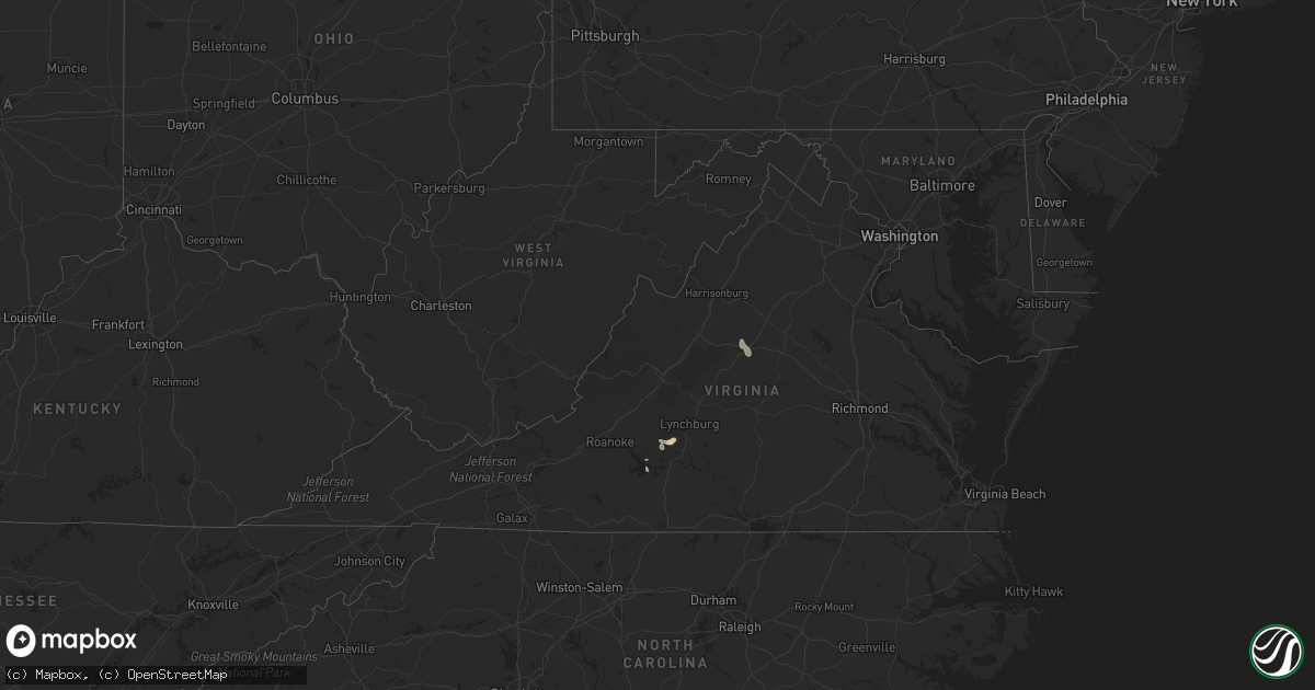 Hail map in Virginia on August 6, 2016