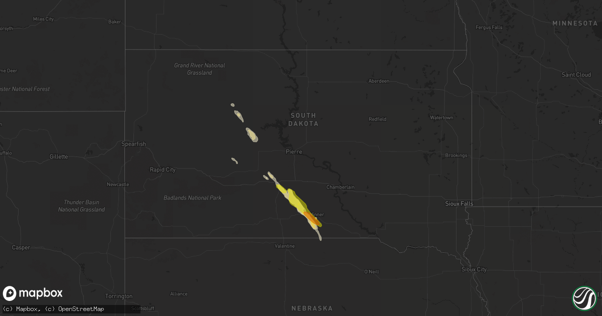 Hail map in South Dakota on August 6, 2017