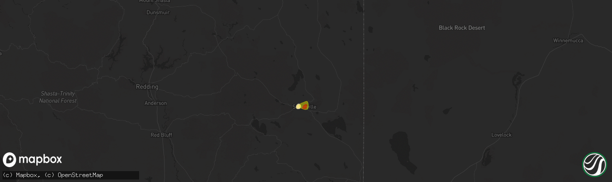 Hail map in Susanville, CA on August 6, 2017