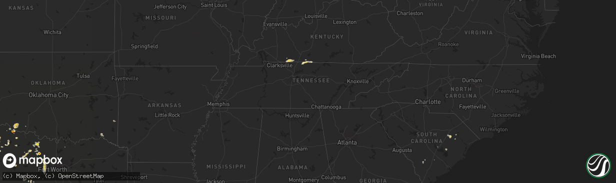 Hail map in Tennessee on August 6, 2017