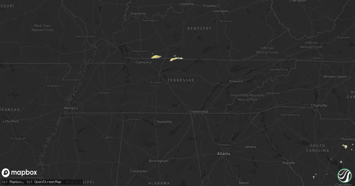Hail map in Tennessee on August 6, 2017