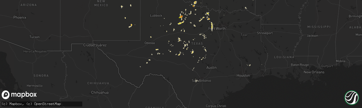 Hail map in Texas on August 6, 2017