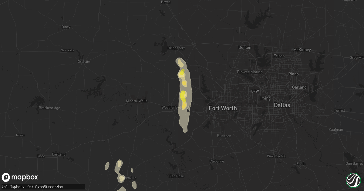 Hail map in Weatherford, TX on August 6, 2017
