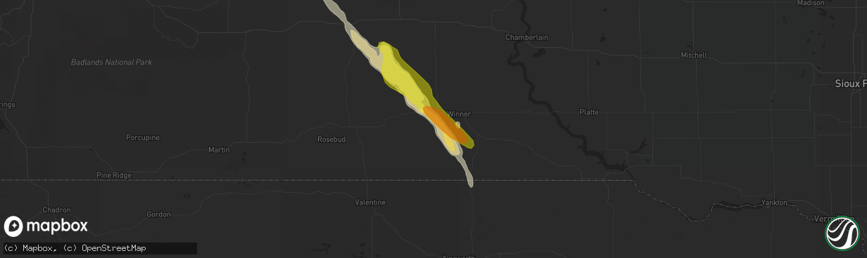 Hail map in Winner, SD on August 6, 2017