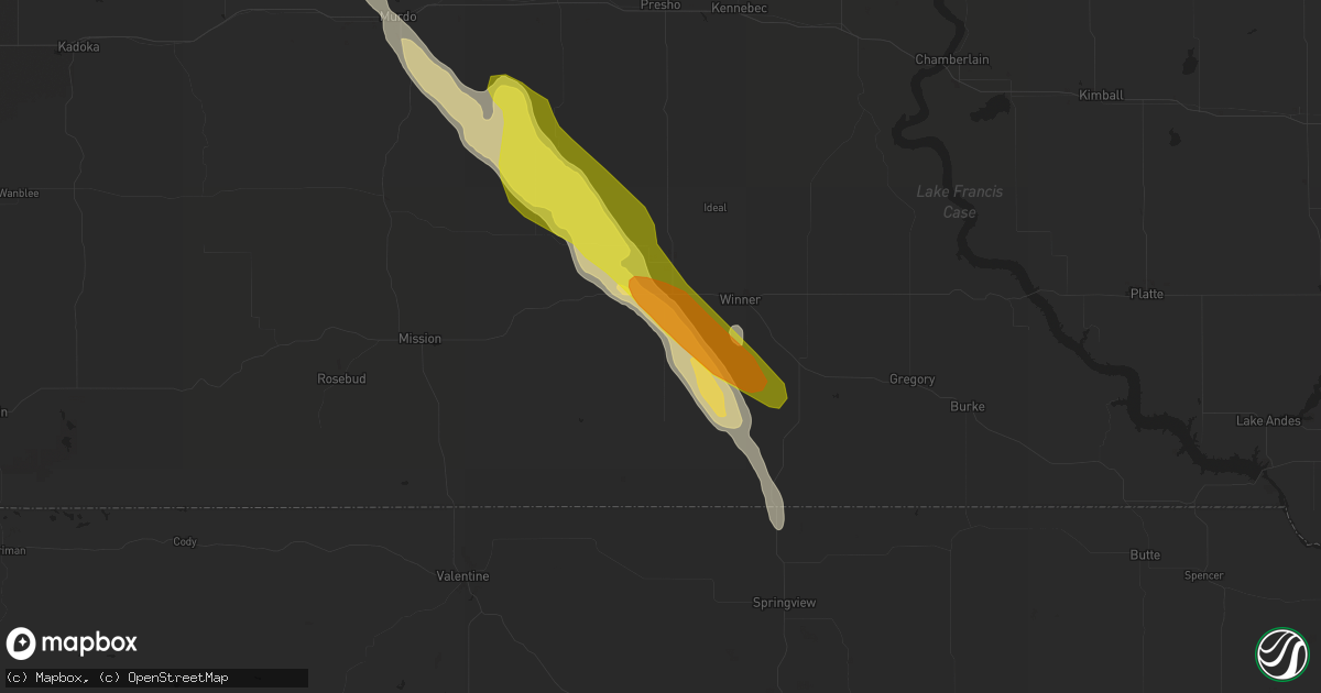 Hail map in Winner, SD on August 6, 2017