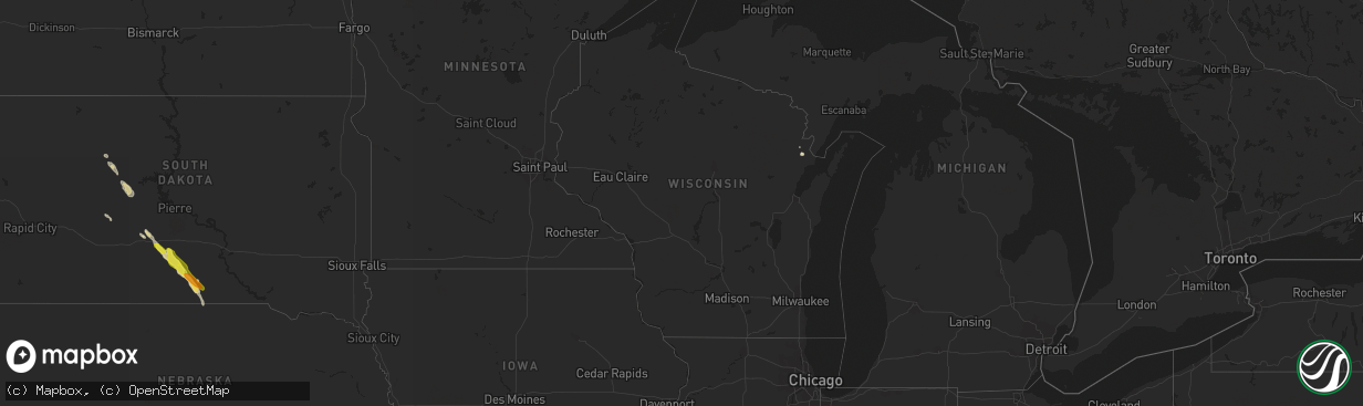 Hail map in Wisconsin on August 6, 2017