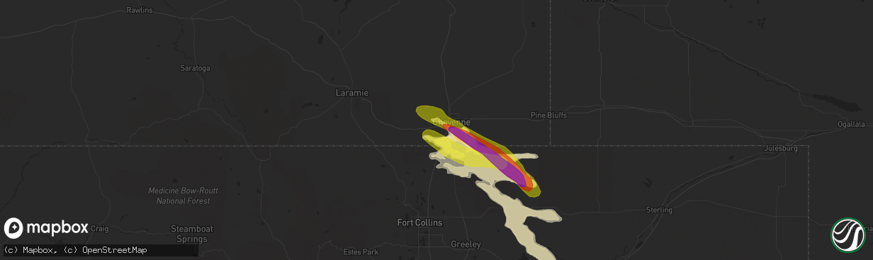 Hail map in Cheyenne, WY on August 6, 2018