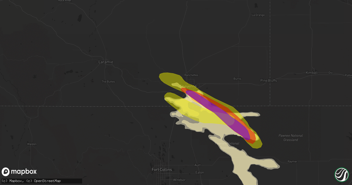 Hail map in Cheyenne, WY on August 6, 2018