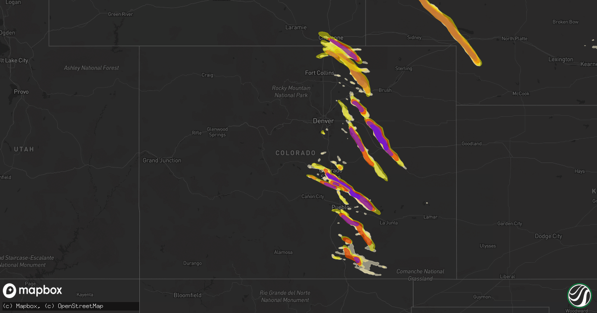 Hail map in Colorado on August 6, 2018