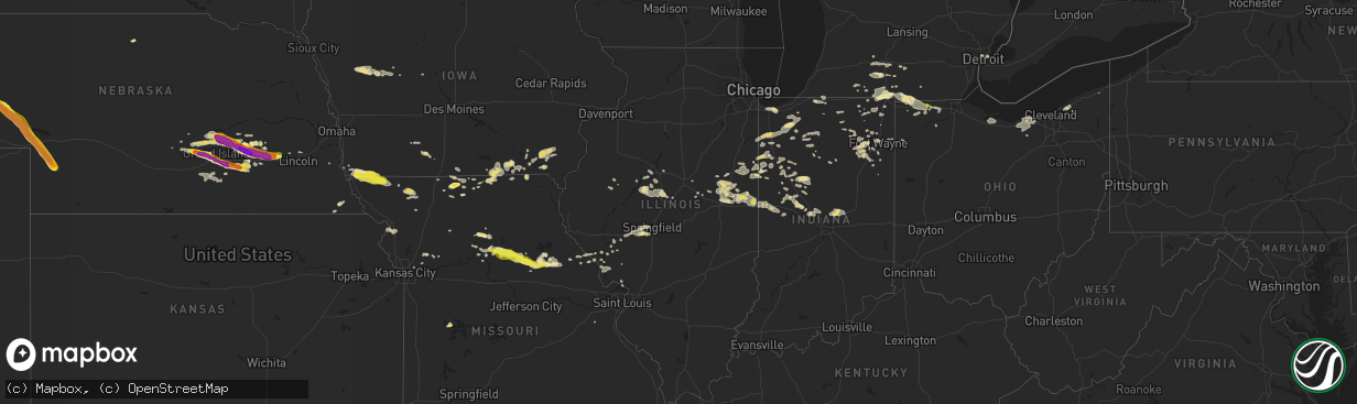 Hail map in Illinois on August 6, 2018