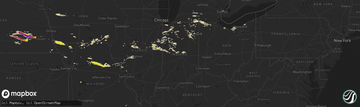 Hail map in Indiana on August 6, 2018