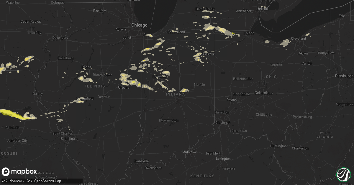 Hail map in Indiana on August 6, 2018