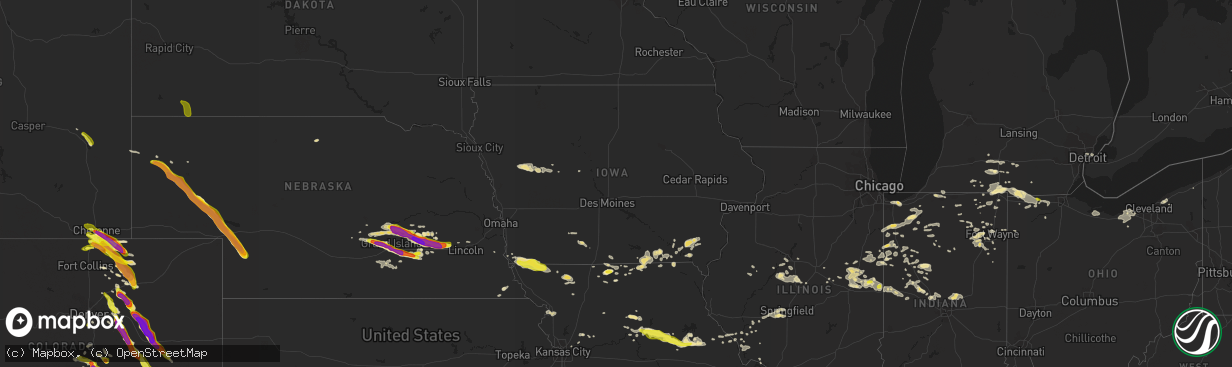 Hail map in Iowa on August 6, 2018