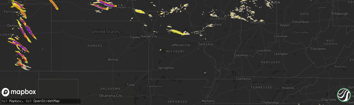 Hail map in Missouri on August 6, 2018