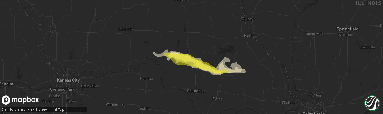 Hail map in Moberly, MO on August 6, 2018