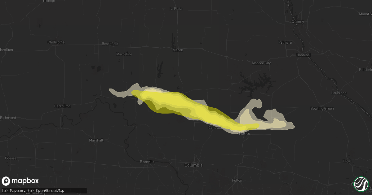 Hail map in Moberly, MO on August 6, 2018