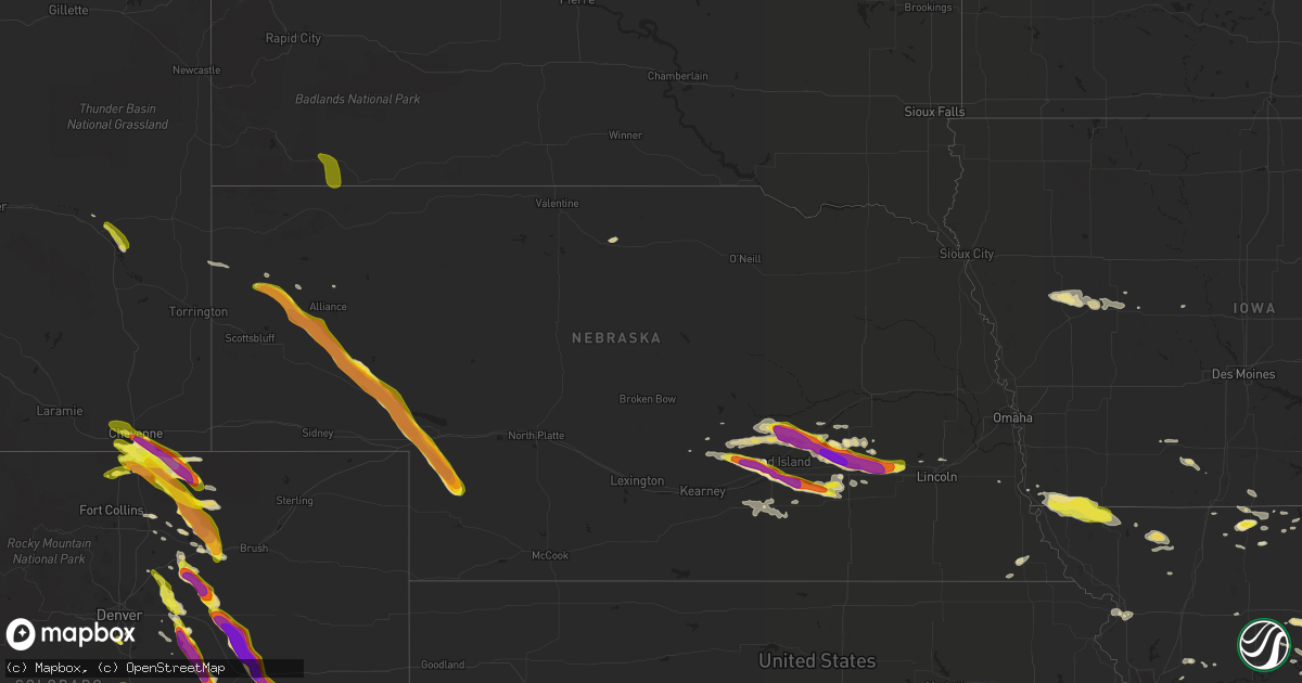 Hail map in Nebraska on August 6, 2018